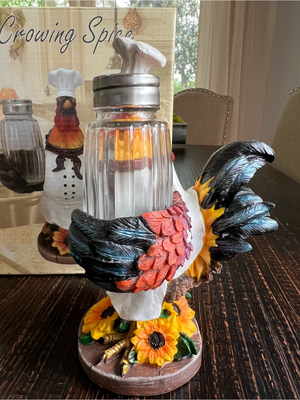 DWK Spice To Crow About Salt & Pepper Shaker Rooster Holder Country Farmhouse - Picture 2 of 15